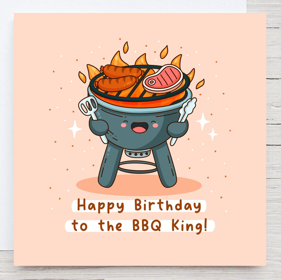 Kawaii BBQ Grill Birthday Pun Poster with Happy Birthday BBQ King