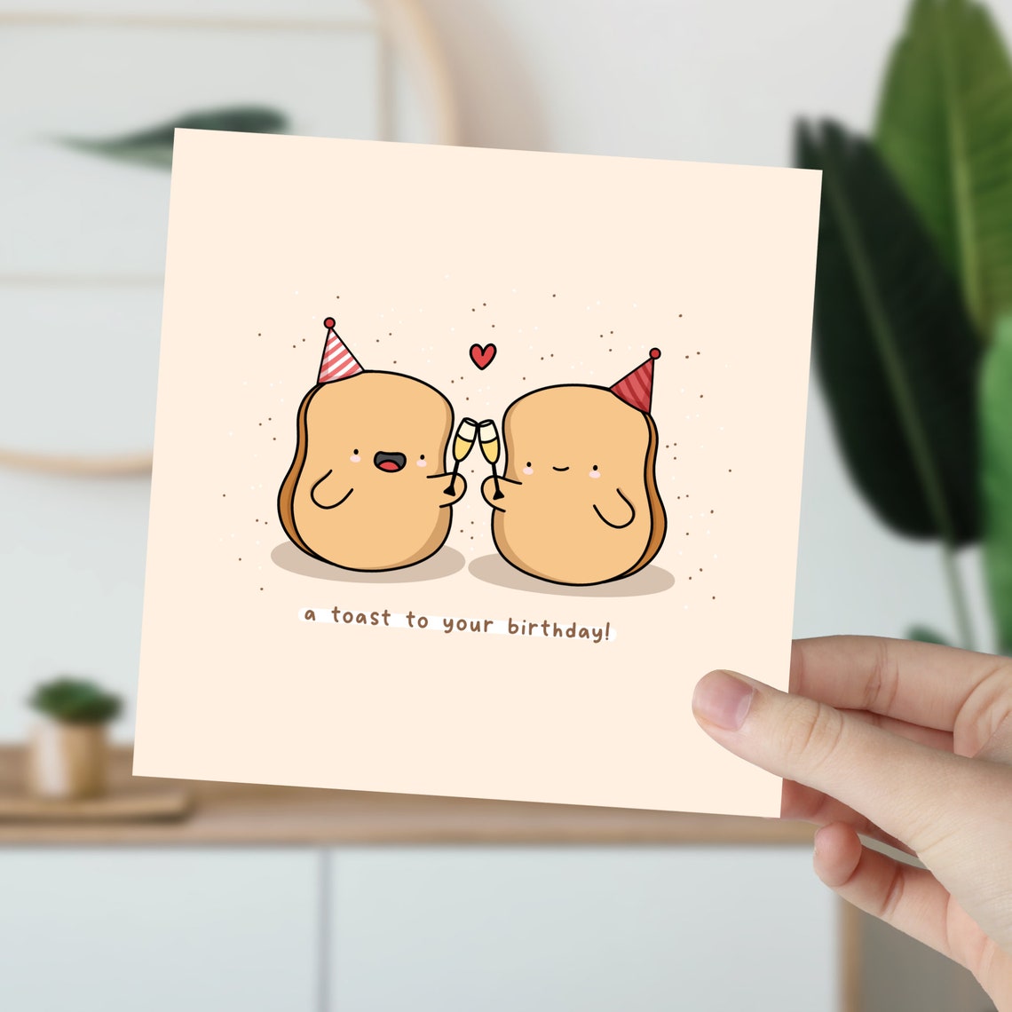 Toasting Bread Slices Happy Birthday Card Cute Food Pun Print - Image 5