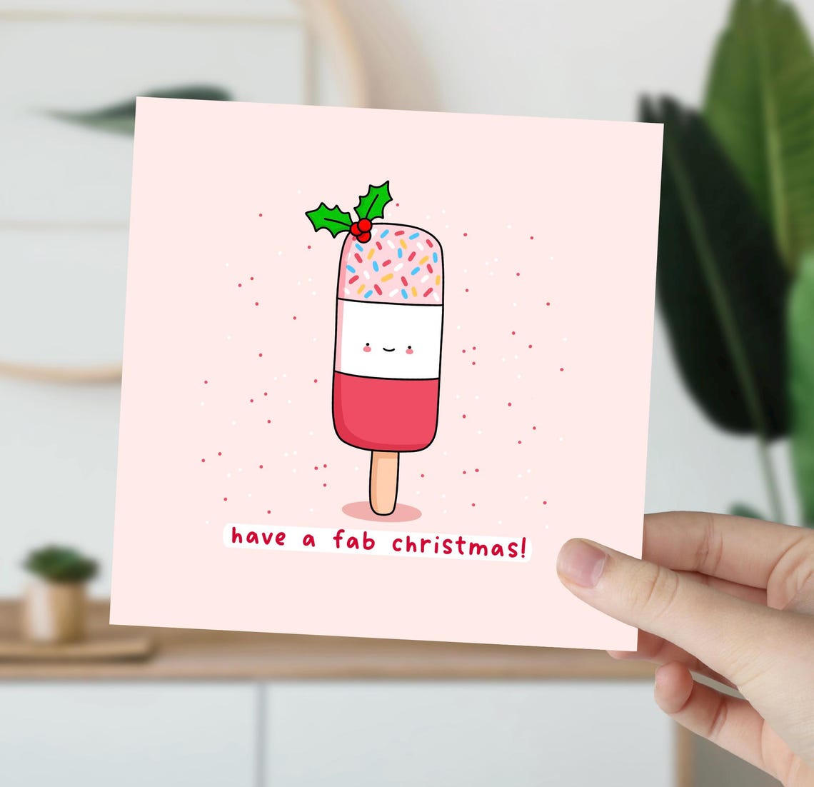 Kawaii Have a Fab Christmas Ice Lolly With Holly Pun Art Print - Image 2