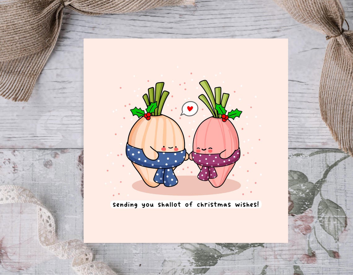 Kawaii Sending You Shallot of Christmas Wishes Pun Art Print - Image 2