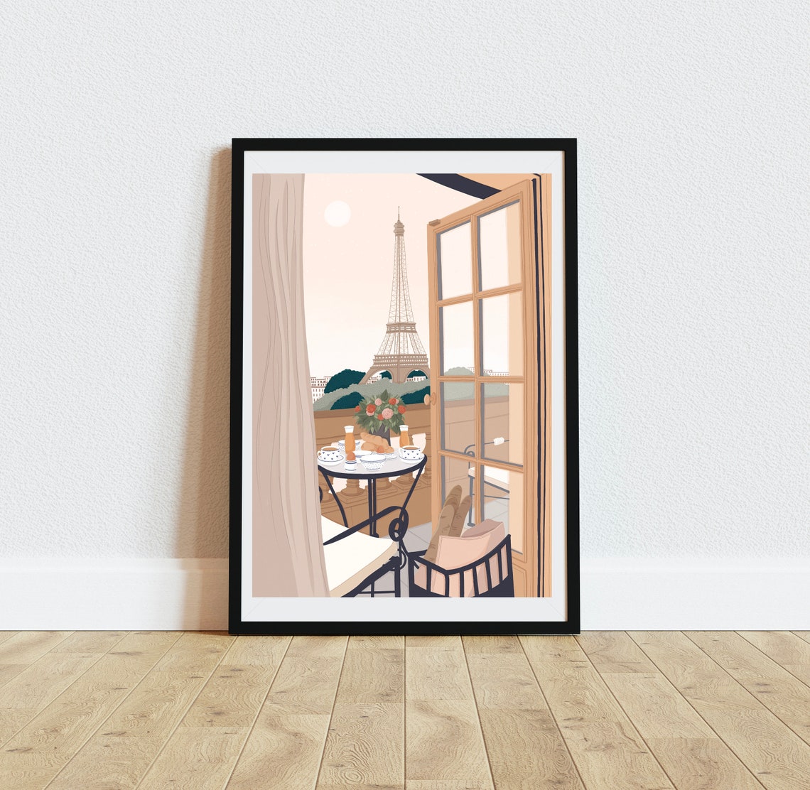 Paris Balcony Breakfast Eiffel Tower Morning View Daytime Art Print - Image 4