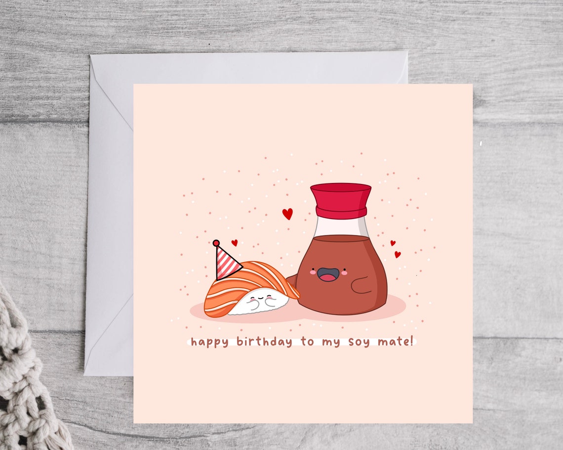 Happy Birthday To My Soy Mate Sushi Card Print On Blush Pink - Image 3
