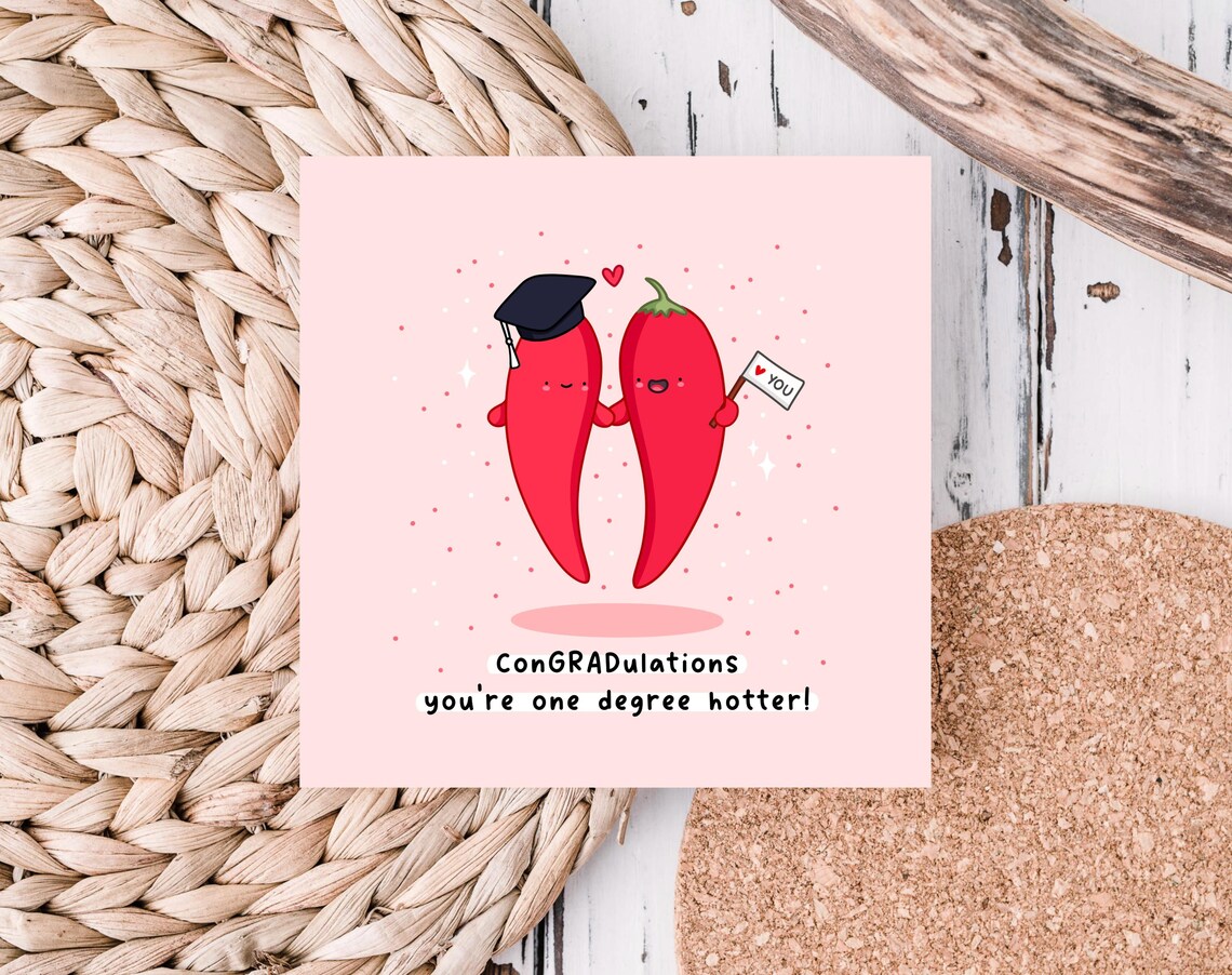 Funny Graduation Card One Degree Hotter Chilli Pun Kawaii Graduation Card Graduation Pun Card - Image 5