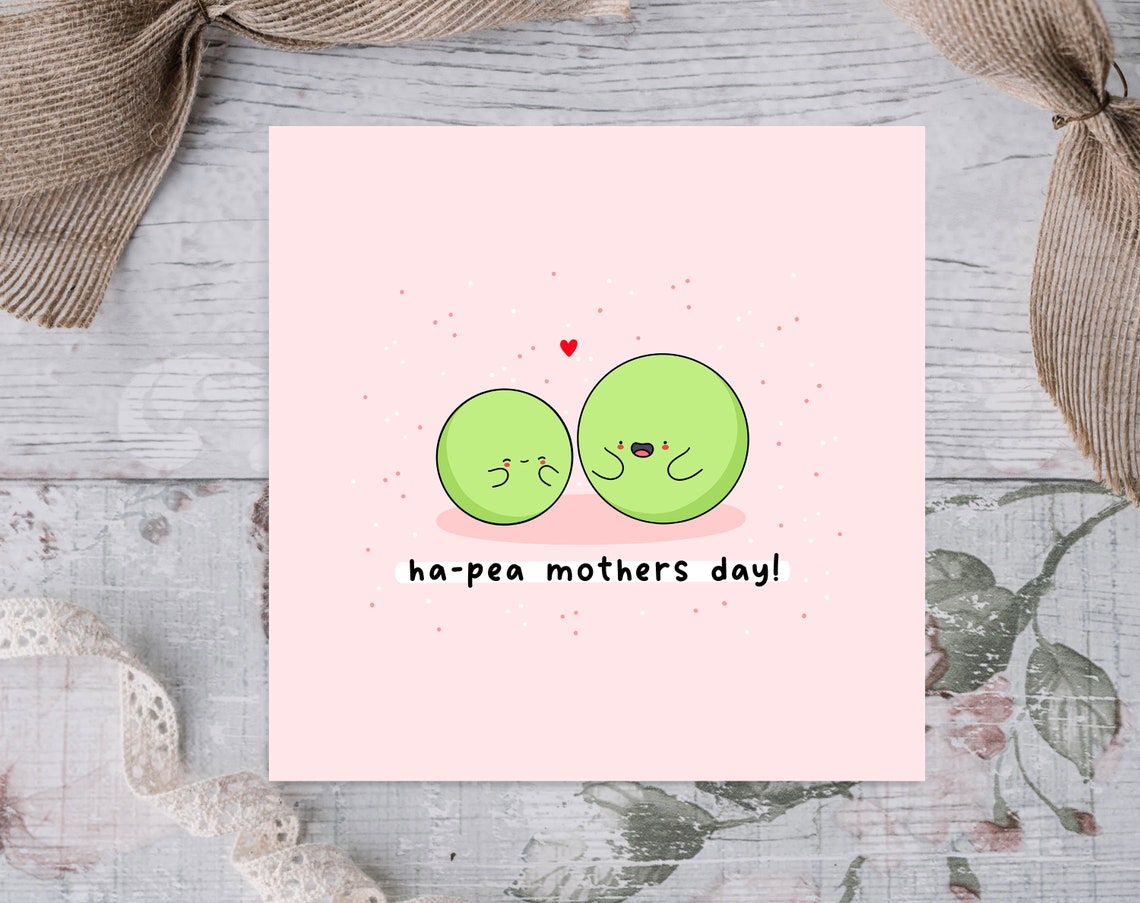 Two Smiling Peas Ha-Pea Mothers Day Punny Kawaii Green Wall Art - Image 3