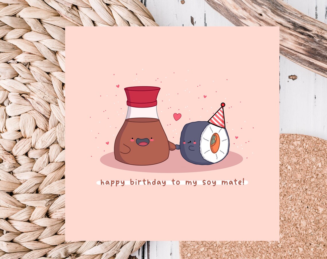 Soy Sauce and Sushi Roll Soy Mate Birthday Card Kawaii Print - Image 3