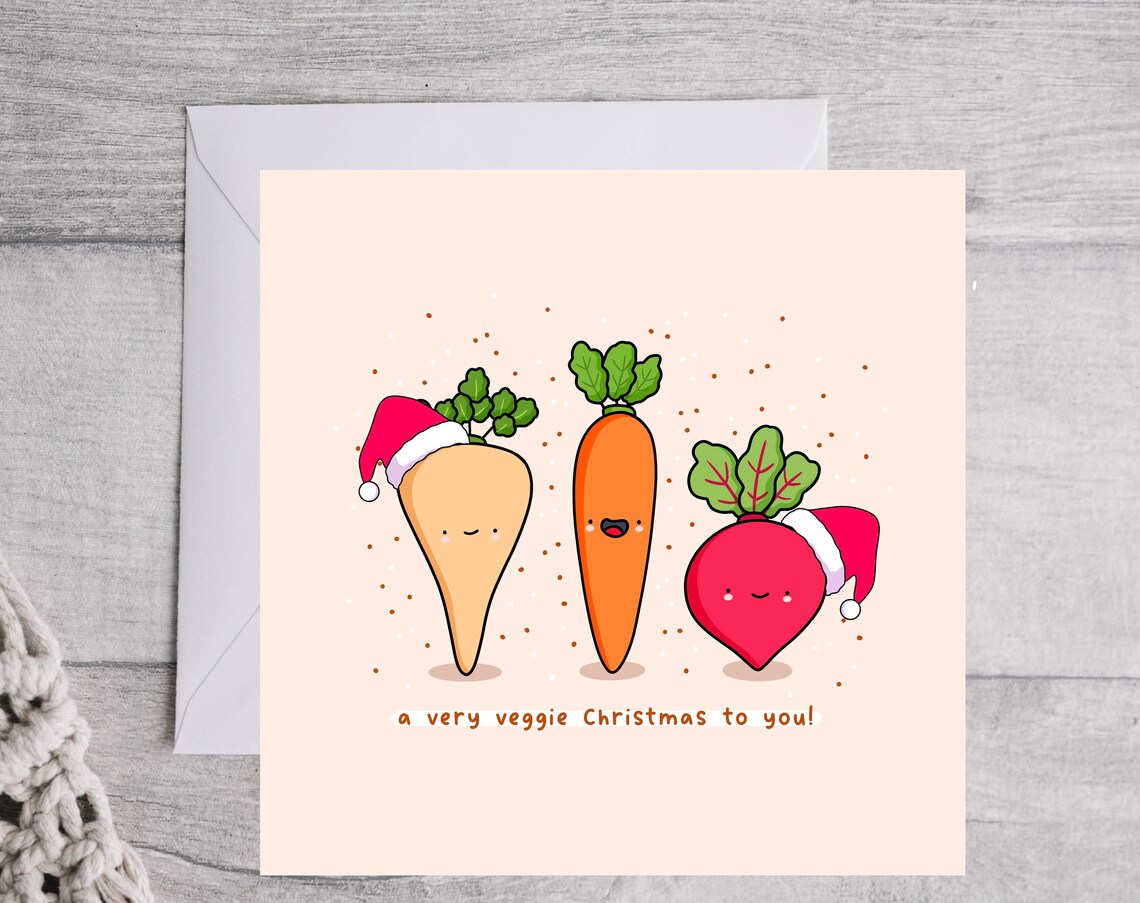 A Very Veggie Christmas To You Vegetable Pun Illustrated Card Print - Image 3