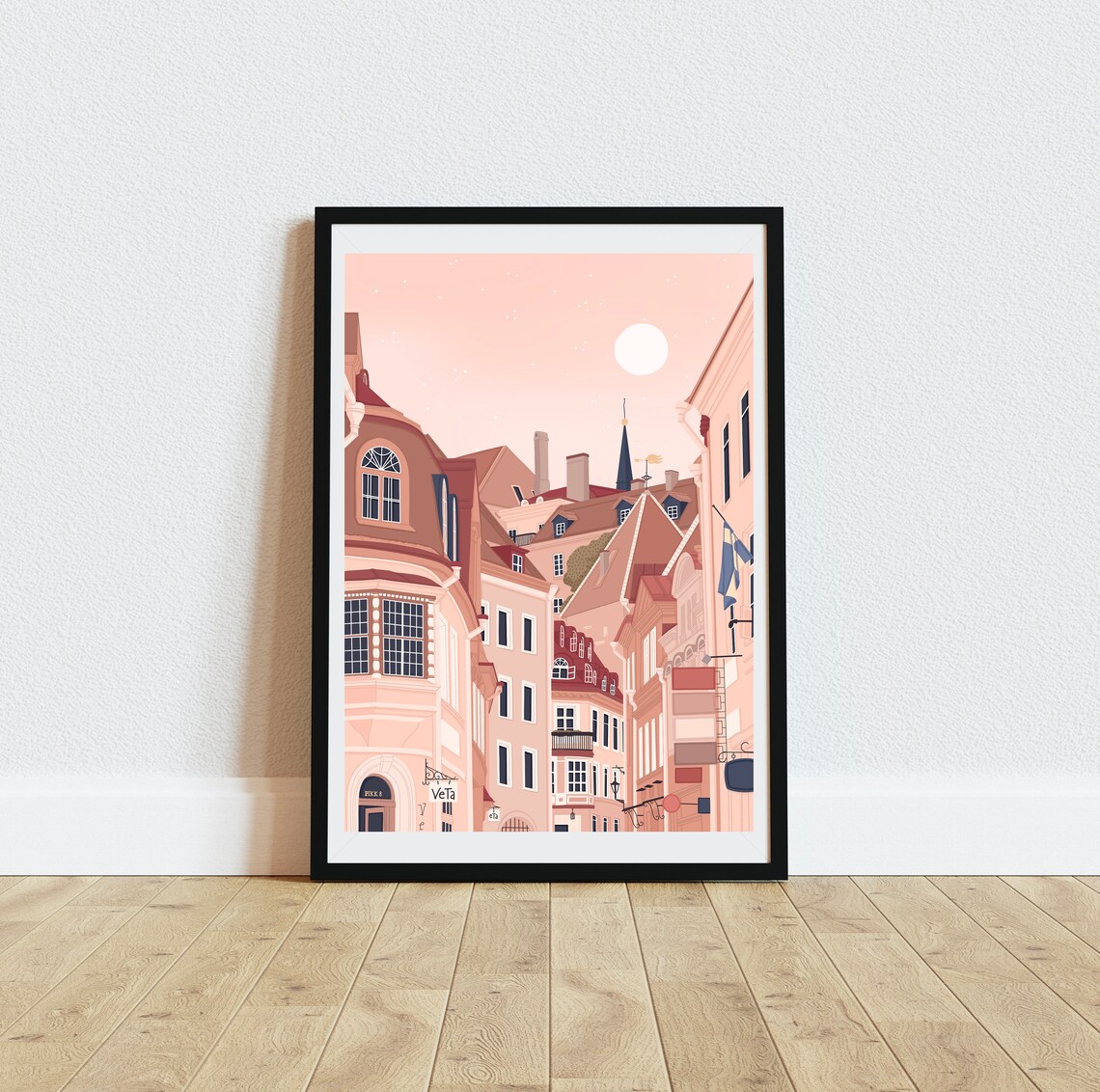 Tallinn Estonia Old Town Street Daytime Pastel Sky View Art Print - Image 5