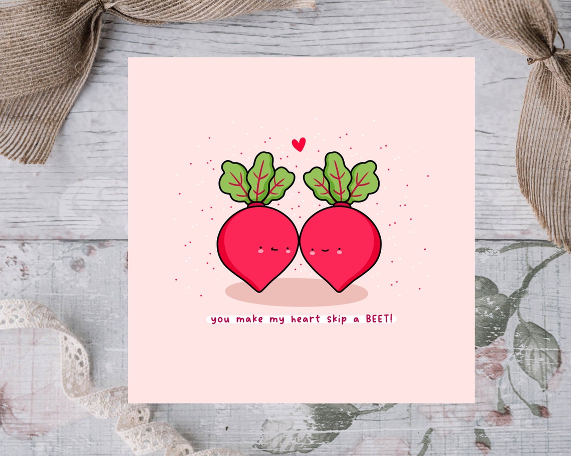 You Make My Heart Skip a Beet Funny Smiling Veggie Pun Card Poster - Image 4