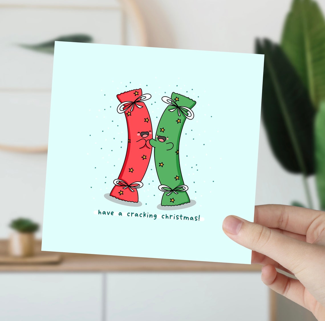 Kawaii Christmas Crackers Hugging Pun Poster with Red and Green - Image 5