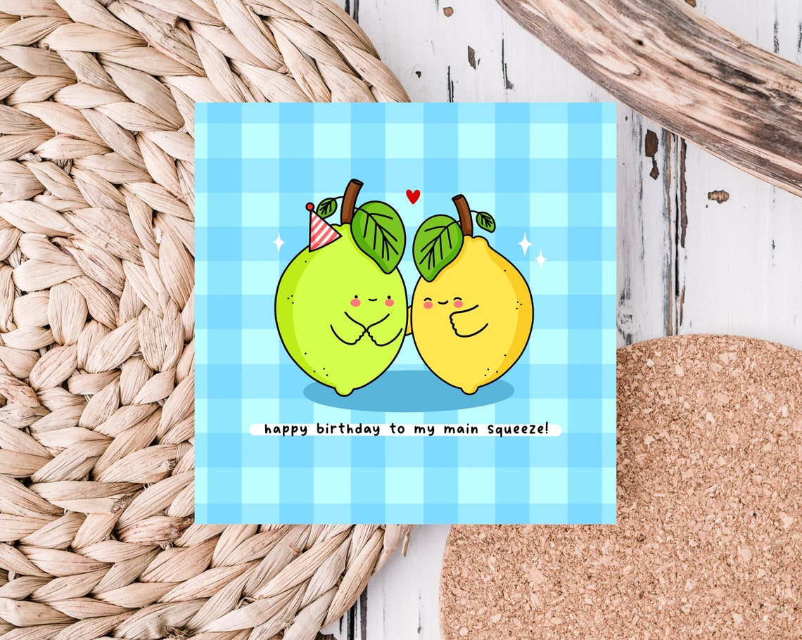 Kawaii Happy Birthday to My Main Squeeze Lemon Lime Pun Print - Image 6