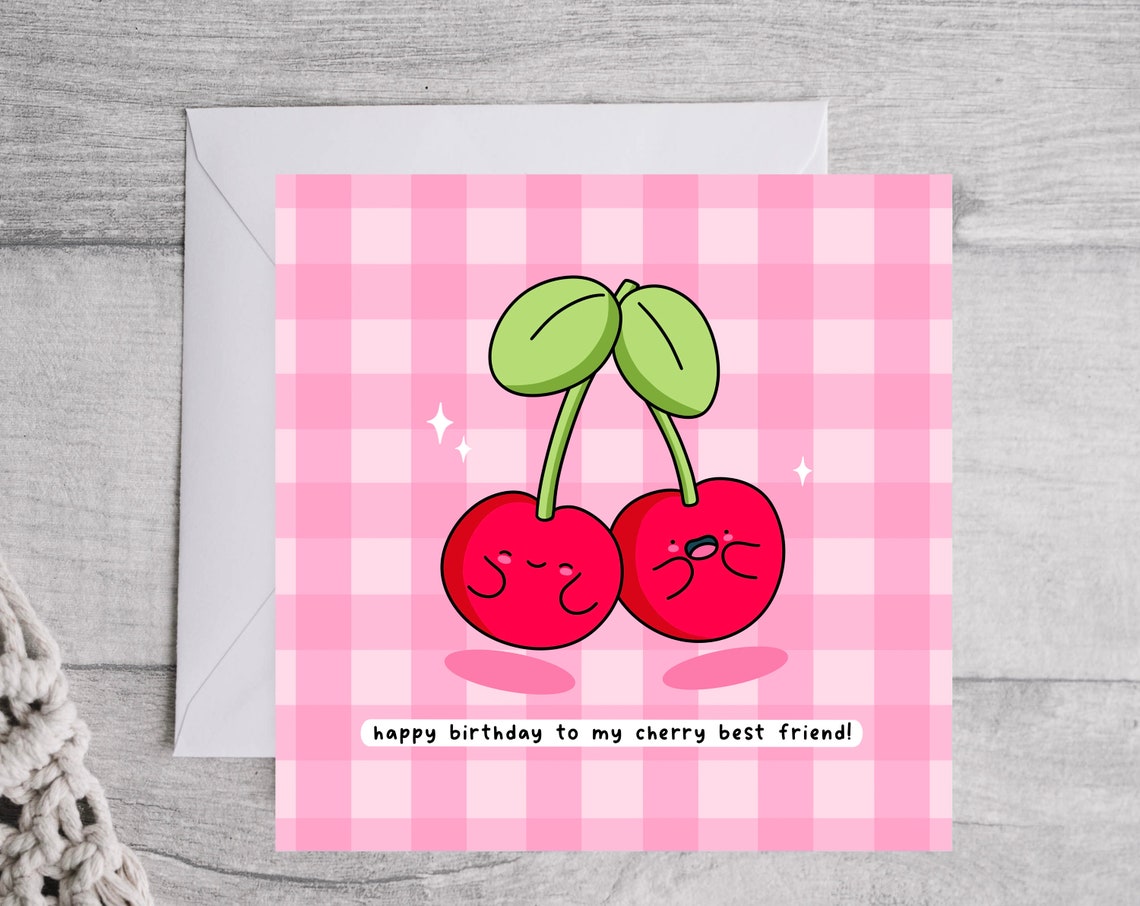 Kawaii Happy Birthday to My Cherry Best Friend Pun Art Print - Image 4