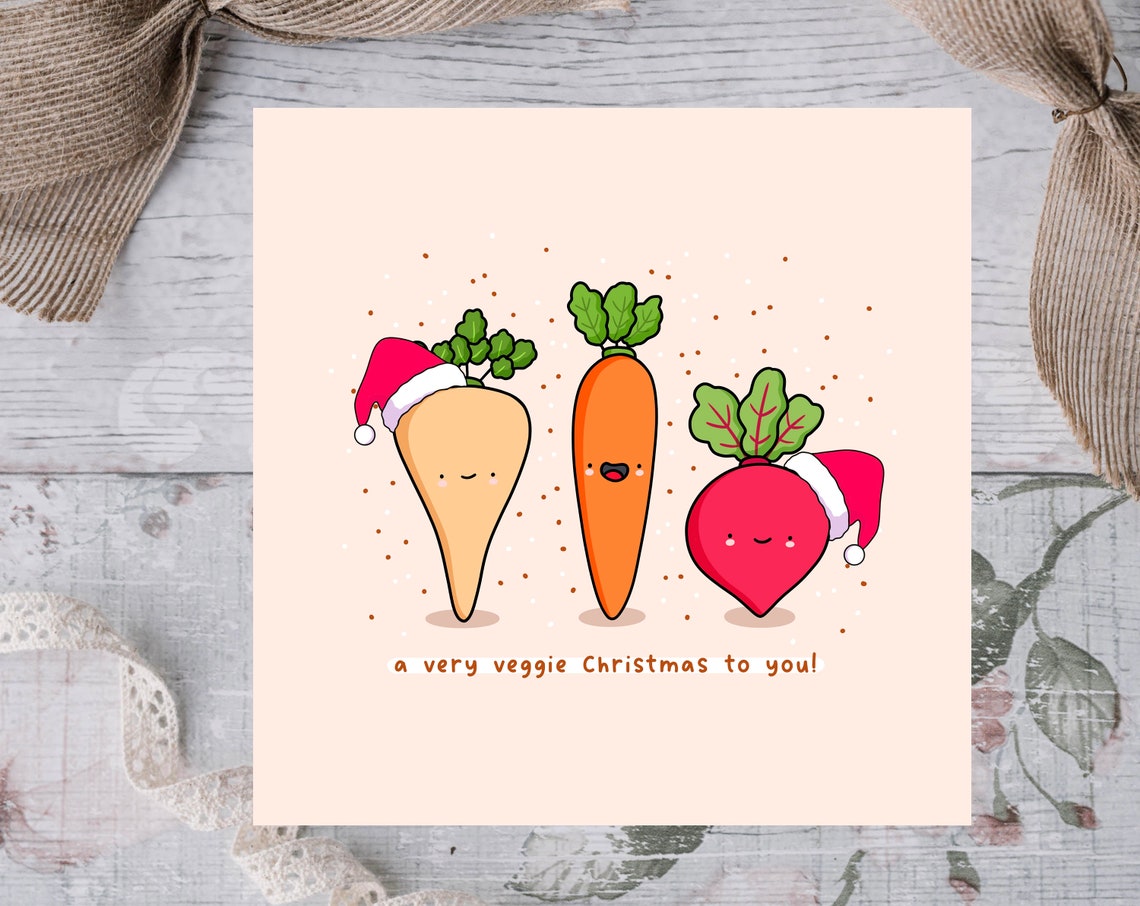 A Very Veggie Christmas To You Vegetable Pun Illustrated Card Print - Image 2