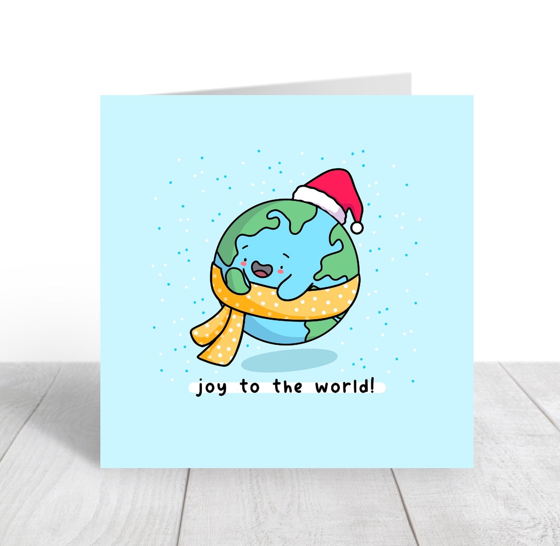 Joy To The World Cute Earth Globe Christmas Illustrated Card Print - Image 6