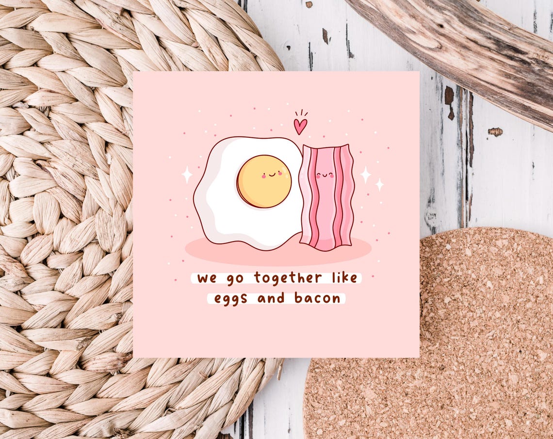 Kawaii We Go Together Like Eggs and Bacon Pun Love Art Print - Image 5