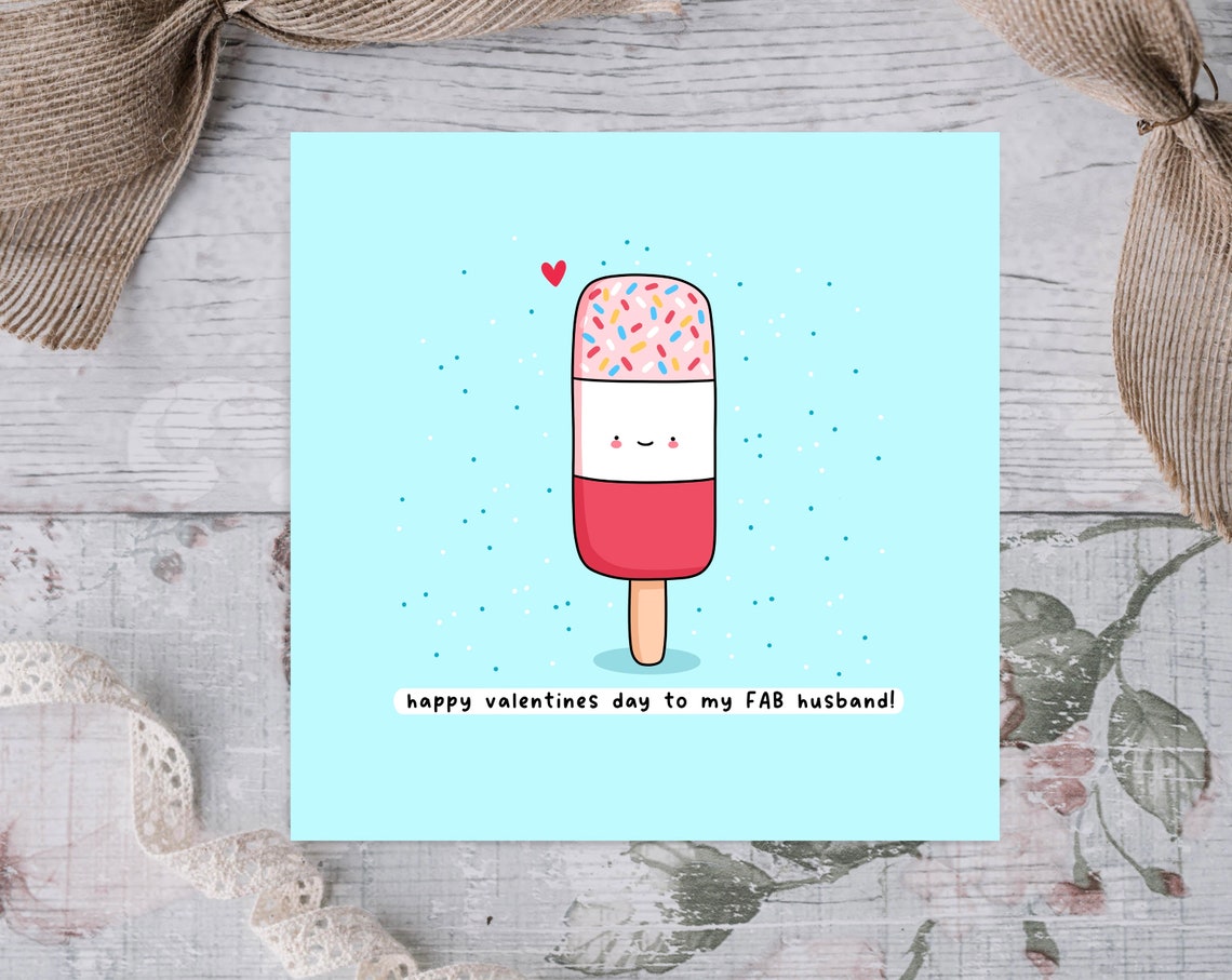 Happy Valentines Day To My Fab Husband Kawaii Ice Lolly Poster - Image 2