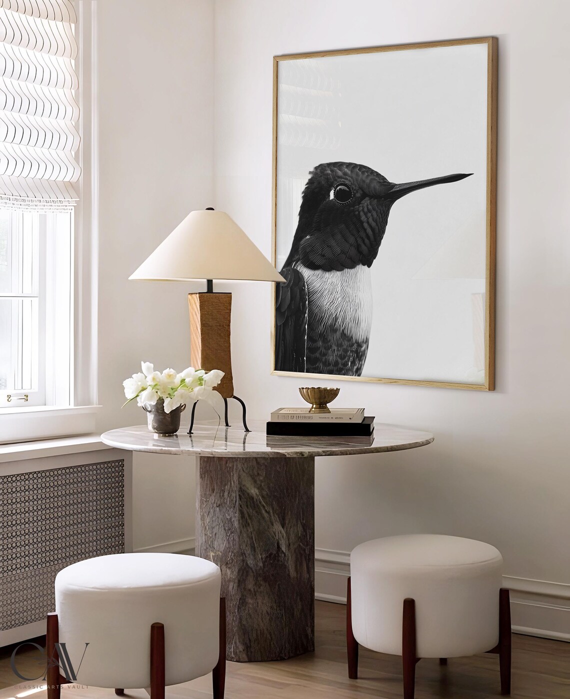 Hummingbird Close Up Profile in Black and White Minimalist Bird Poster - Image 4