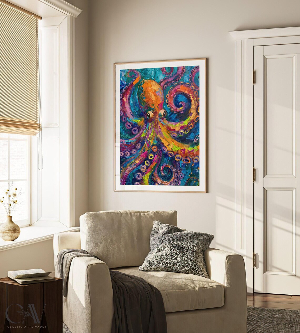 Colorful Octopus Abstract Impasto Teal Magenta Ocean Art Poster - Image 4