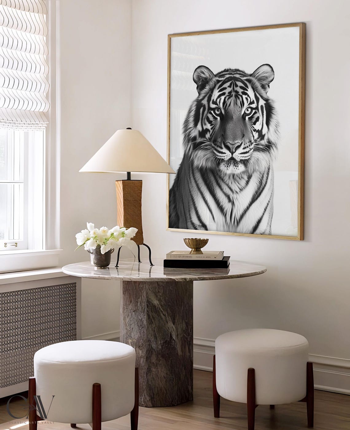Majestic Tiger Face Black and White Wild Cat Portrait Wall Art - Image 4