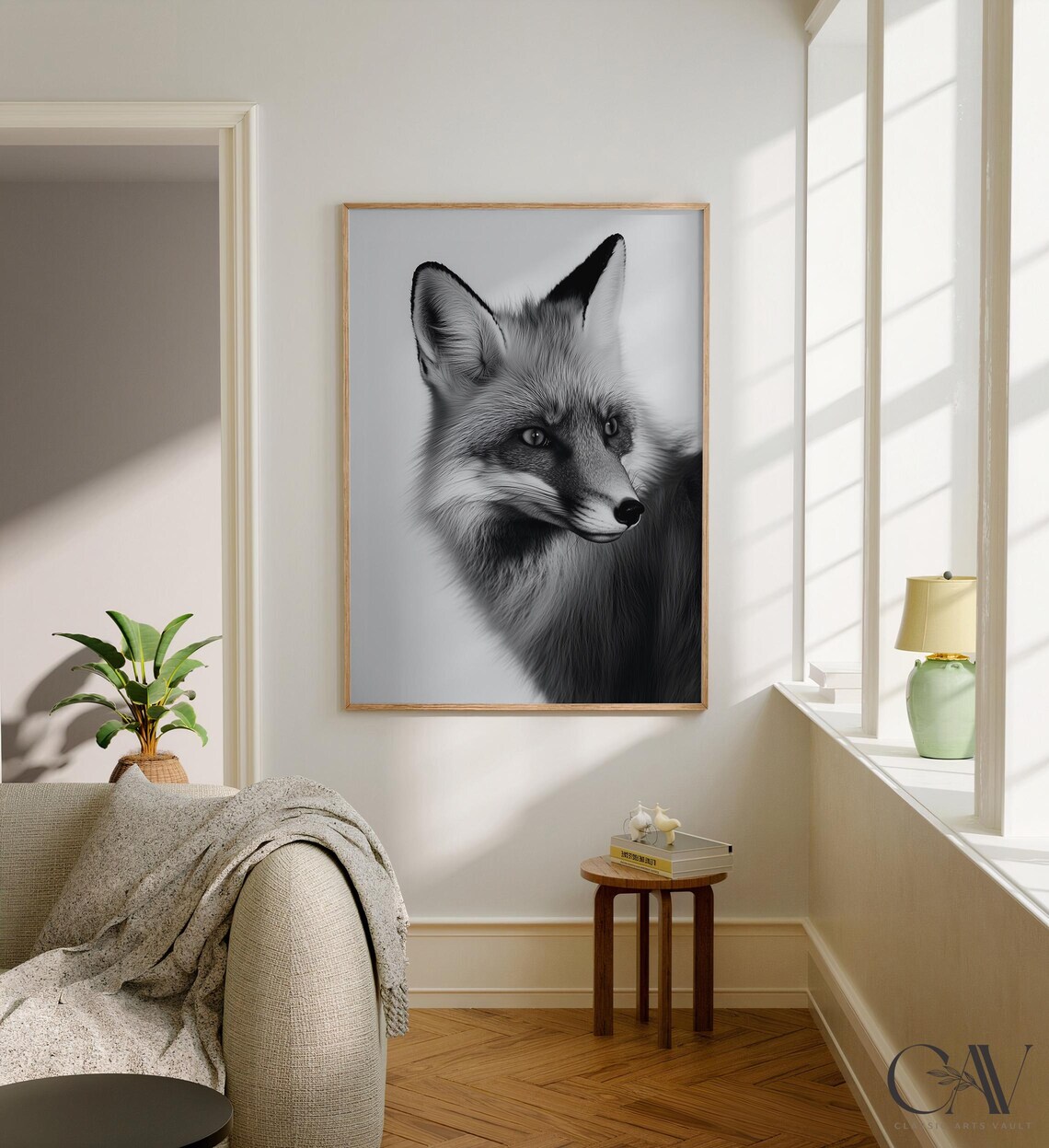 Black and White Fox Profile Close Up Wildlife Photography Poster - Image 2
