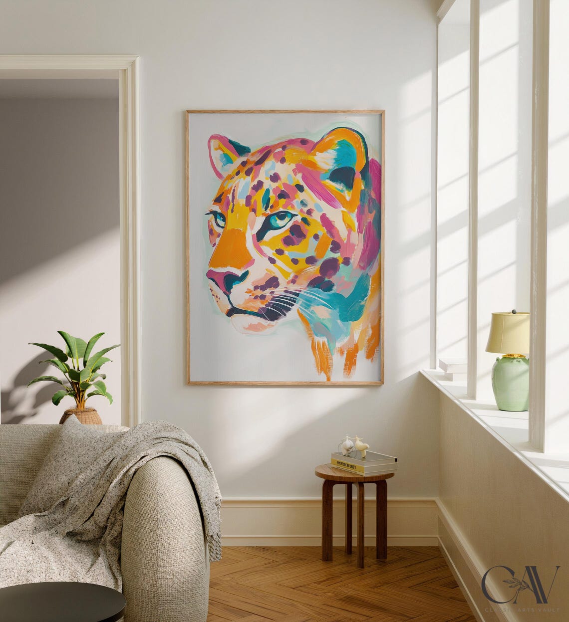 Bold Leopard Colorful Brushstroke Portrait Wild Big Cat Wall Art - Image 2