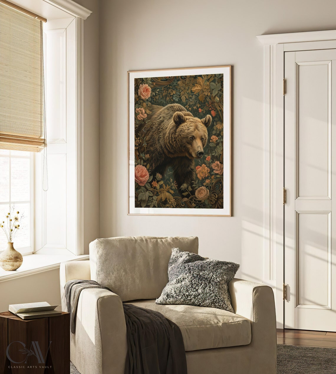 William Morris Inspired Brown Bear Floral Botanical Wall Art - Image 3