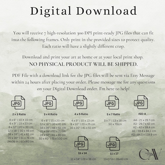 Digital Download File Size Guide with Frame Ratios Reference Poster