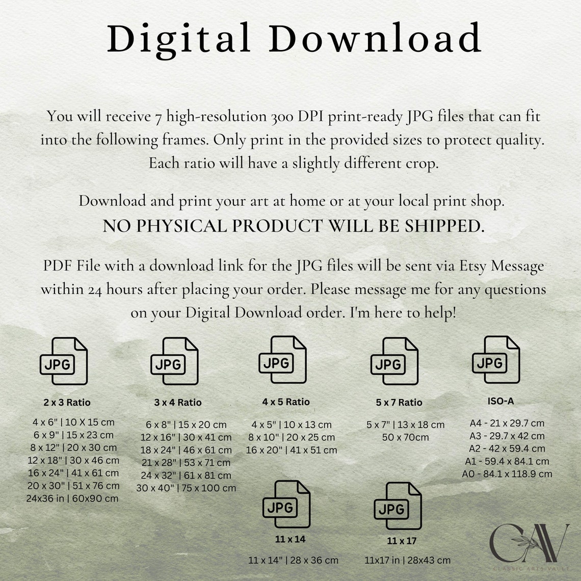 Digital Download File Size Guide with Frame Ratios Reference Poster