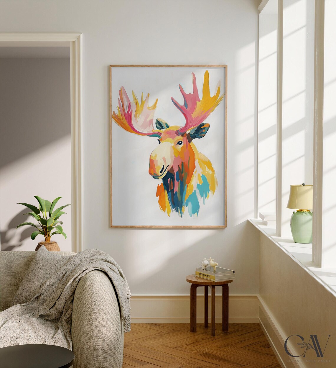 Colorful Abstract Moose Painting in Pink Orange and Teal Poster - Image 2