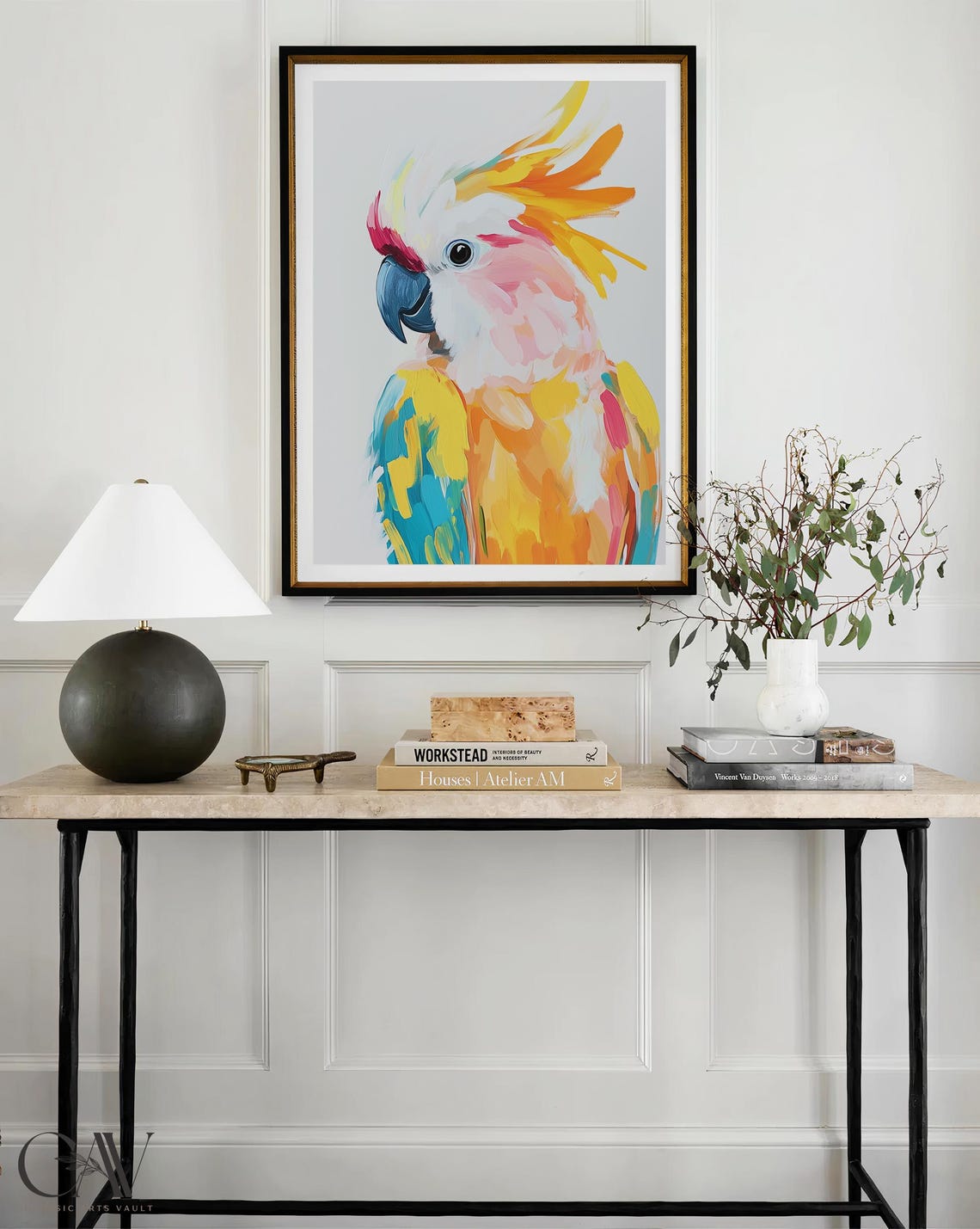 Colorful Cockatoo Parrot Painting Pastel Bird Portrait Wall Art - Image 4