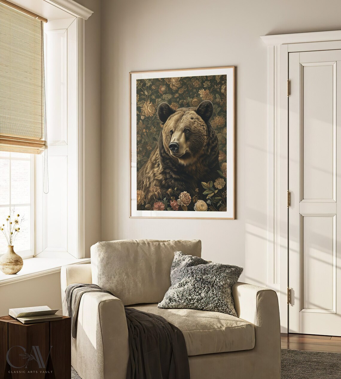 Brown Bear Portrait Golden Floral Vintage Botanical Art Poster - Image 3