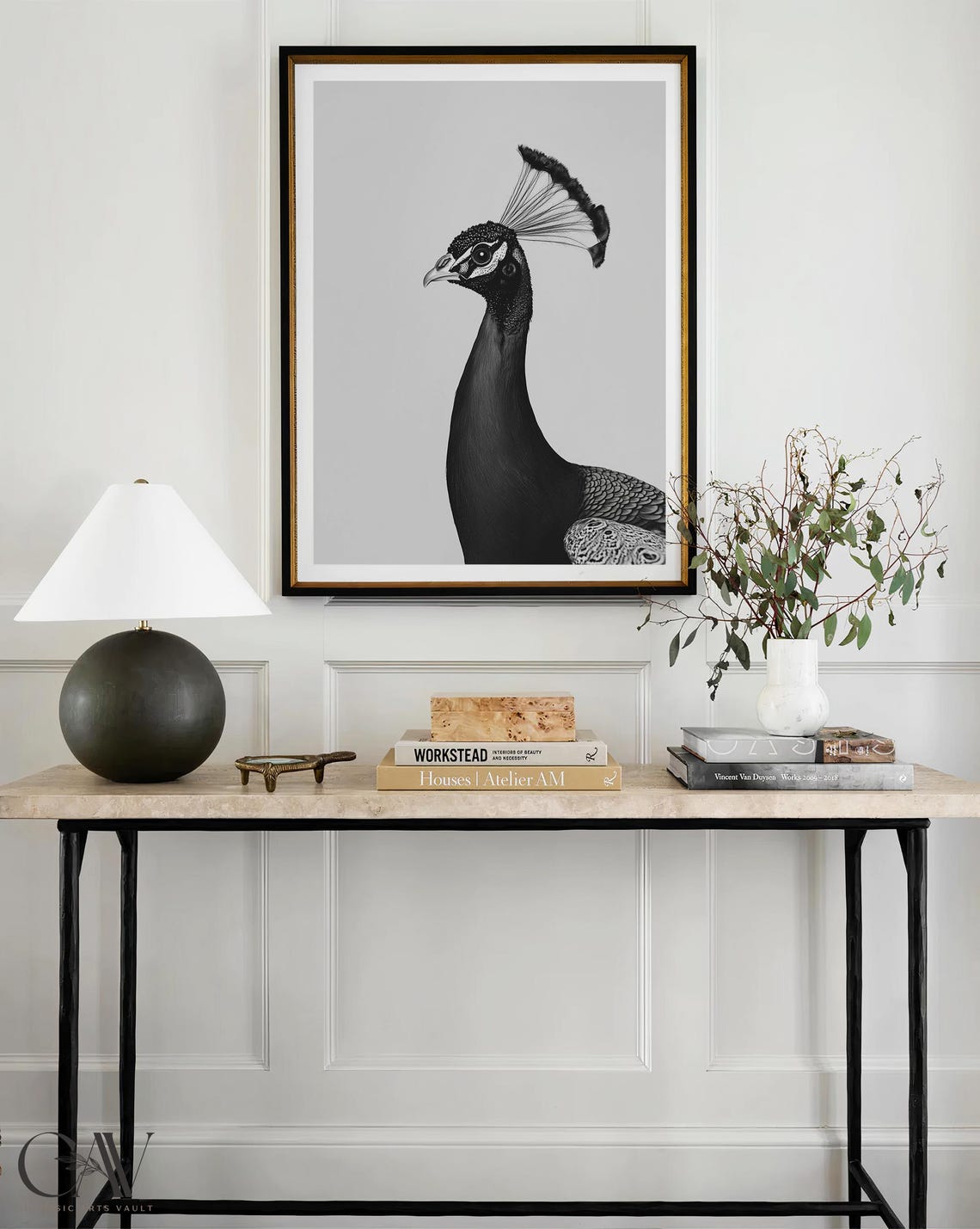Black and White Peacock Side Profile Portrait Photography Poster - Image 3