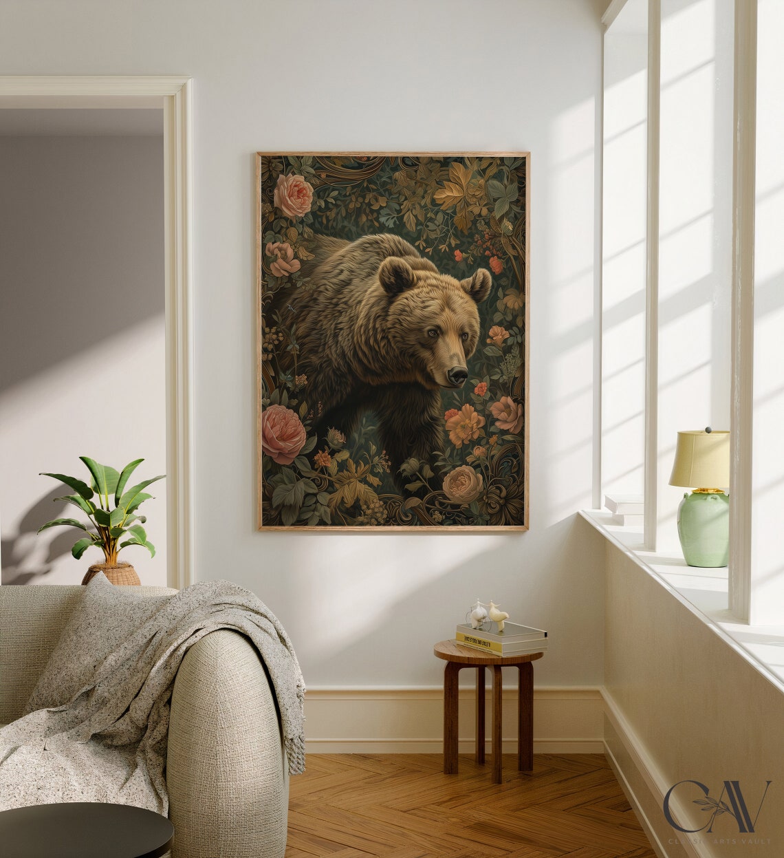 William Morris Inspired Brown Bear Floral Botanical Wall Art - Image 2