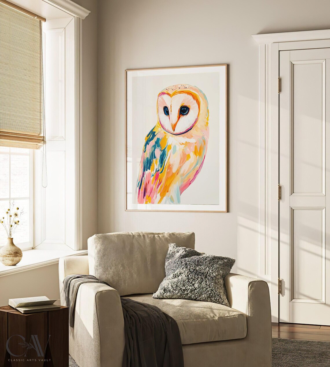 Barn Owl Colorful Brushstroke Portrait Nursery Bird Wall Art - Image 3