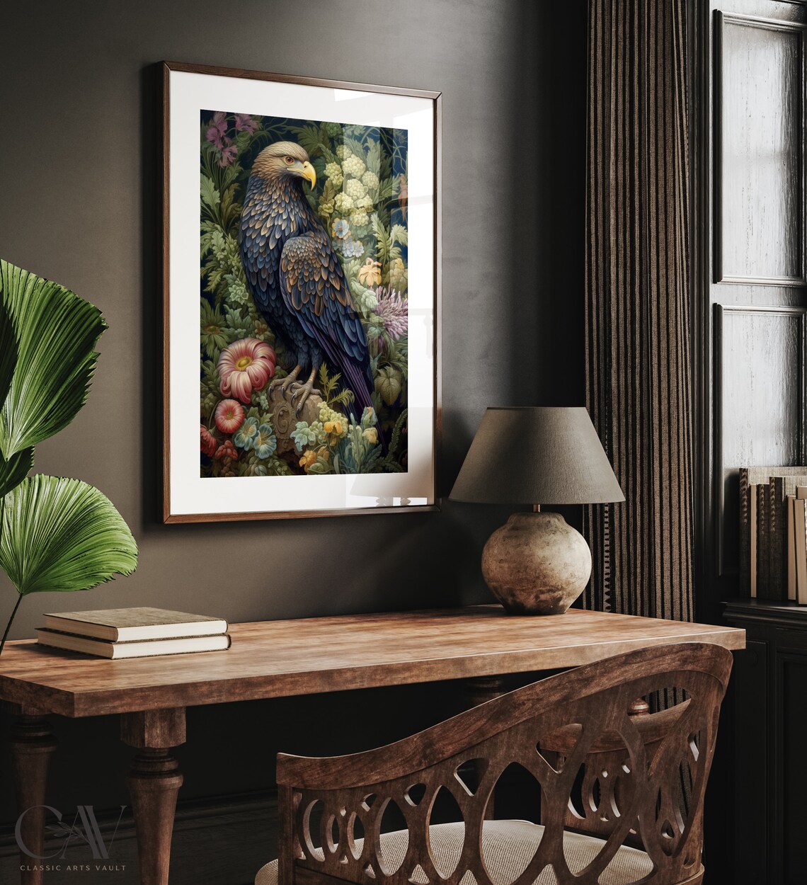Golden Eagle Perched in a Lush Flower Garden Animal Vintage Poster - Image 3