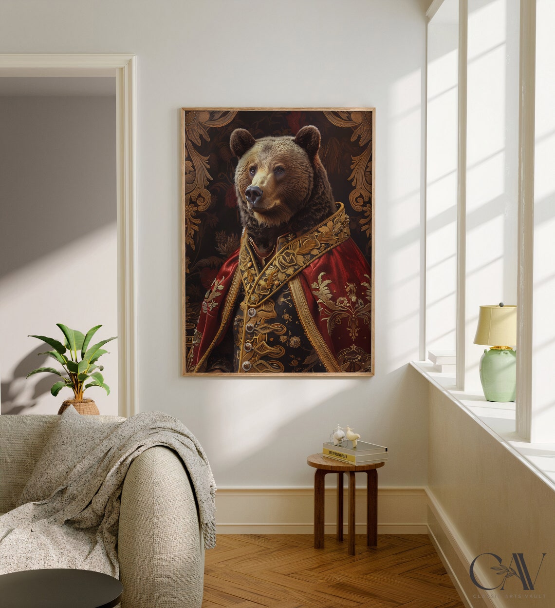 Brown Bear Royal Renaissance Portrait Red Brocade Coat Wall Art - Image 3