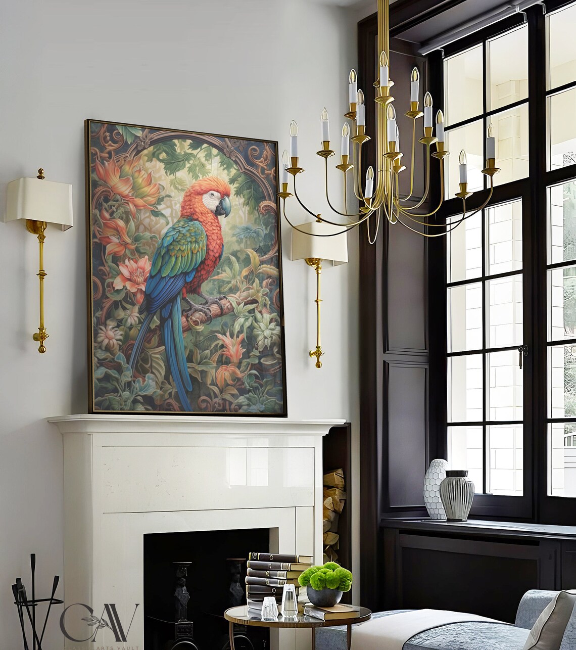 Scarlet Macaw Parrot Perched In Tropical Flower Garden Poster - Image 2