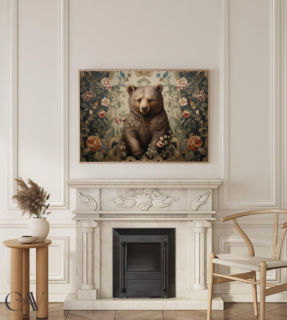 Brown Bear in William Morris Style Floral Frame Landscape Poster - Image 4