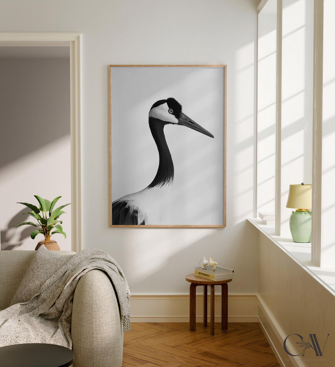 Black and White Crane Portrait Long Neck Bird Photography Poster - Image 2