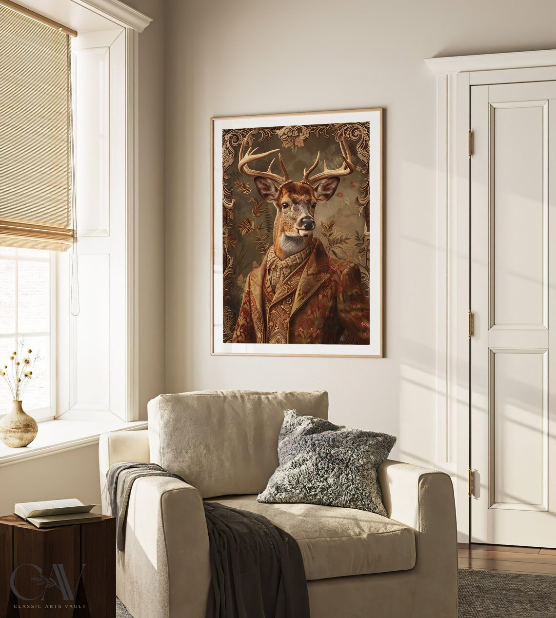 Stag Royal Renaissance Portrait Antlered Deer Brocade Jacket Wall Art - Image 4