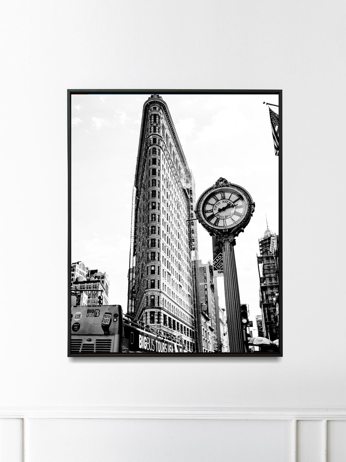 Flatiron Building Fifth Avenue Clock Black And White NYC Poster - Image 4