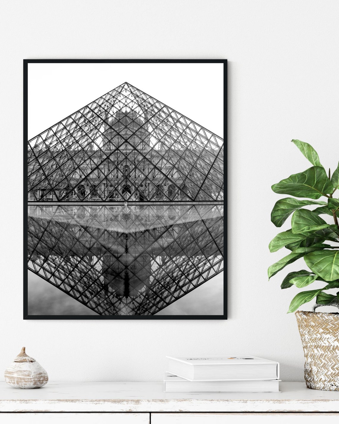 Louvre Pyramid Reflection Black And White Paris Architecture Poster - Image 4