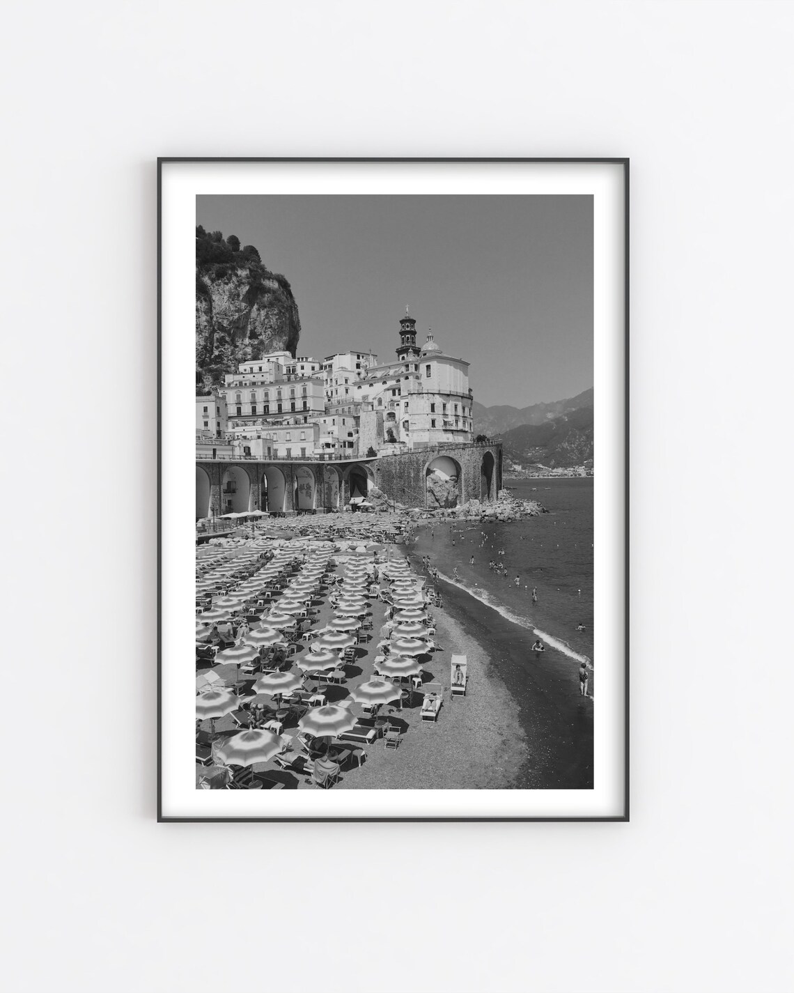 Atrani Beach Umbrellas Amalfi Coast Black And White Photo Poster - Image 4