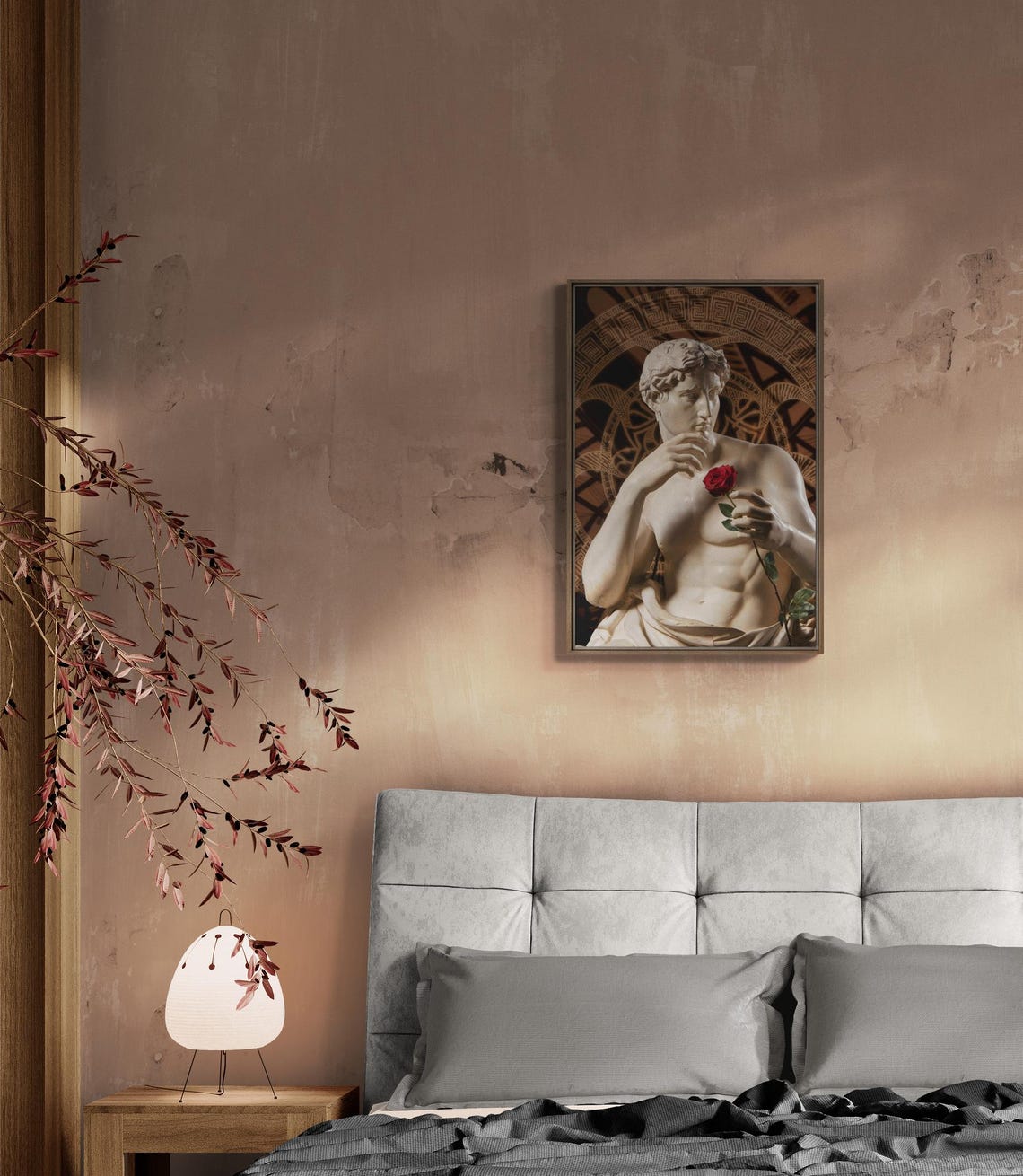 Greek Marble Statue Holding Red Rose Classical Romantic Wall Poster - Image 2
