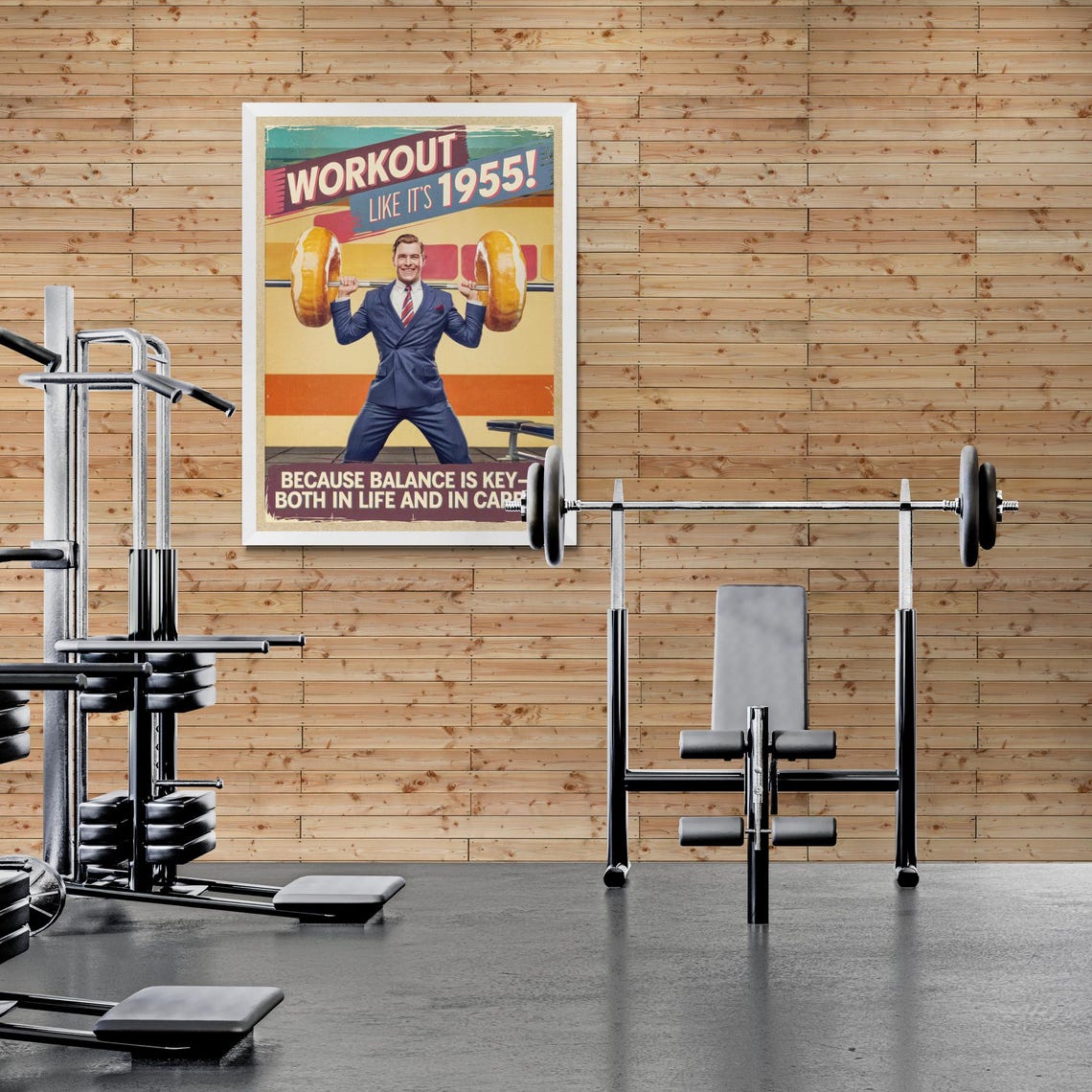 Workout Like Its 1955 Funny Retro Gym Donut Barbell Vintage Poster - Image 4