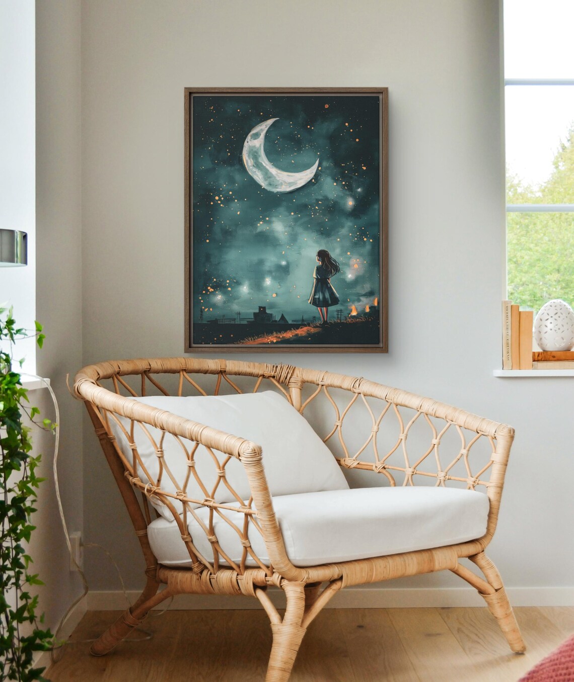 Starry Night Framed Print Dreamy Moonlit Sky Art With Pine Frame For Kids Rooms Nurseries And Cozy Home Decor - Image 4