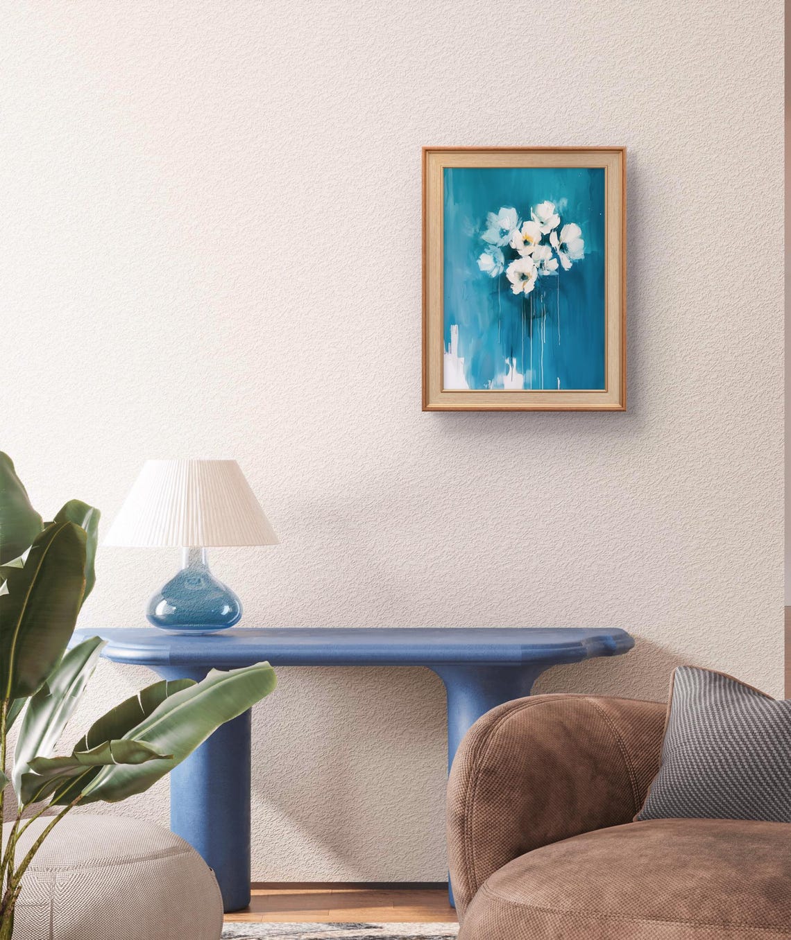 White Flowers On Teal Blue Abstract Background Elegant Floral Poster - Image 2