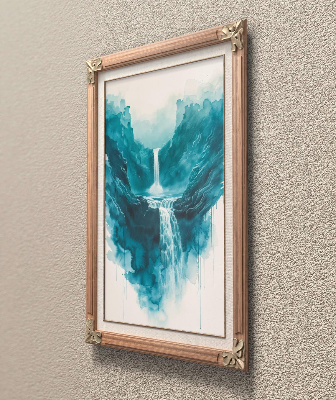 Unframed Waterfall Landscape Print Serene Blue Waterfall Wall Art Nature Inspired Minimalist Painting Housewarming Gift - Image 3