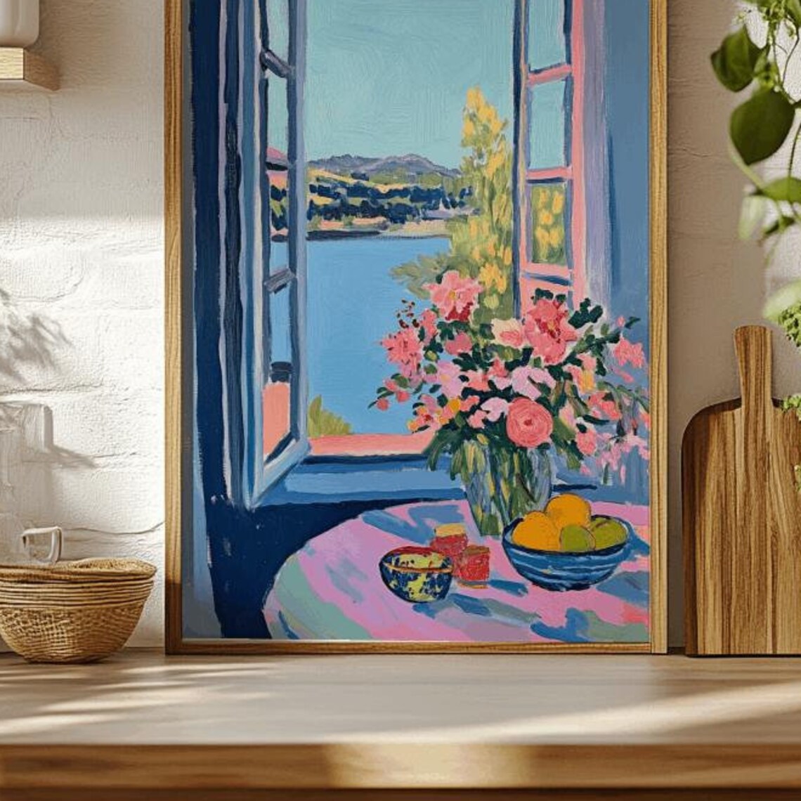 Open Window Painting With Flowers Fruit And Lake View Matisse Style Poster - Image 2