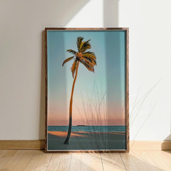 Palm Tree Beach Photography, Summer Sunset Art Print