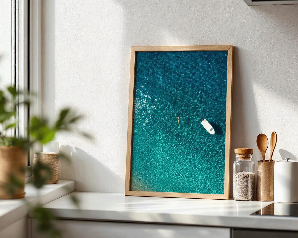 Ocean Aerial Photography Art Print, Minimalist Beach Decor - Image 2